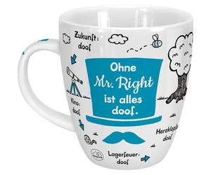 Sheepworld Taza con texto en alemán Ohne Mr Right ist alles doof | Porcelana 45 cl | Taza para café y té, taza con frase, boda | 46511