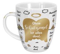 Sheepworld Taza de porcelana con texto en alemán "Ohne Schutzengel ist alles doof" | Porcelana 45 cl | Taza de porcelana para café y té, taza con frase, ángel de la guarda | 46507