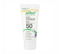 Alba Botanica Protector solar para la cara, loción de protección solar mineral transparente sin fragancia, amplio espectro SPF 50, resistente al agua y biodegradable, botella de 2 onzas líquidas