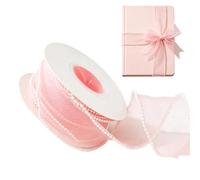 Sheer Ribbon 4,5 Meters Pink Adding A Refinar Mesh Deorative With Pearl | Wedding Ribbon Bridal Decorations for Graduation Birhday DIY Crafts Bouquet Invitations Wrapping