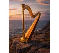 Sheet Music Book - Golden Harp by the Ocean at Sunset: Blank Manuscript Paper with 12 Staves Per Page for Composition, Songwriting, Lessons, Practice, ... and Creative Ideas | 100 Pages | 8.5 x 11