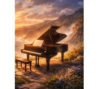 Sheet Music Book - Grand Piano at Sunset: Blank Manuscript Paper with 12 Staves Per Page for Composing, Songwriting, Lessons, Practice and Musical Ideas | 100 Pages | 8.5 x 11