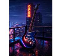 Sheet Music Notebook: City Lights Guitar Theme: Music manuscript paper with 12 staves per page for songwriting, notation, and composition