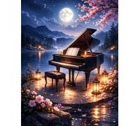 Sheet Music Notebook: Moonlit Piano Theme: Music manuscript paper with 12 staves per page for songwriting, notation, and composition