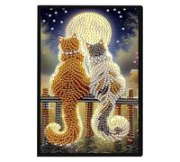 SHEGZHUC 14,5 x 21 cm, cuaderno de pintura de diamantes, A5, en blanco, cuaderno de pintura de diamantes, cuaderno de pintura de diamantes, piedras especiales, diario para niñas (gato y luna)