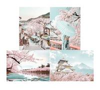 SHEGZHUC 30 x 40 cm, 4 paquetes de pintura de diamantes, paisaje japonés, flor de cerezo, montañas, lagos, geisha japonés, barco, callejón