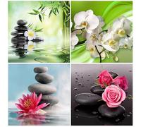 SHEGZHUC 4 paquetes de pintura de diamante flores zen 30 x 30 cm pintura de diamante orquídeas loto rosas pintura de diamantes cuadros flores mosaico pintura diamante arte bordado punto de cruz