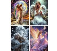 SHEGZHUC 4 paquetes de pintura de diamante para adultos, ángel, hada | Pintura de diamantes imágenes ángel de la guarda fantasía luna mosaico bordado punto de cruz arte regalo decoración de pared