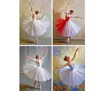 SHEGZHUC 4 paquetes de pintura de diamantes para adultos bailarina mujer, 30 x 40 cm, pintura de diamantes, imágenes de ballet, princesa, blanco y rojo, bordado de mosaico, punto de cruz, arte, regalo