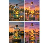 SHEGZHUC 4 paquetes de pintura de diamantes para adultos, casa de fantasía en botellas, 30 x 40 cm, pintura de diamantes, botella de cristal, casa junto al lago, mosaico bordado de punto de cruz, arte