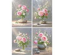 SHEGZHUC 4 paquetes de pintura de diamantes para adultos flores en jarrón rosa, 30 x 40 cm, pintura de diamantes, cuadros de rosas zen, mosaico bordado de punto de cruz, regalo de arte, decoración de