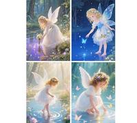 SHEGZHUC 4 paquetes de pintura de diamantes para adultos, hadas y elfos, 30 x 40 cm, cuadro de pintura de diamantes, ángel, mujer, princesa, mosaico, bordado, punto de cruz, arte, regalo, decoración