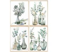 SHEGZHUC 4 Uds Pintura de diamantes Flores en Florero 30 x 40 cm - Plantas Ramo de hojas verdes - Pintura de diamantes Bordado Punto de Cruz Fotos - Decoración de Pared de Regalo