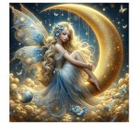 SHEGZHUC 40 x 40 cm Diamond Painting Mariposa hada Elfo Diamond Painting Angel con alas Luna Amarilla Mosaico Diamante Pintura Arte Bordado Punto de Cruz Imágenes Regalo Decoración de Pared