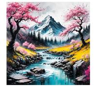 SHEGZHUC 40 x 40 cm Pintura de diamante Japón Paisaje Montaña Fuji Diamond Painting Montañas Cereza Río Mosaico Diamante Pintura Arte Bordado Punto de Cruz Imágenes Regalo Decoración de Pared