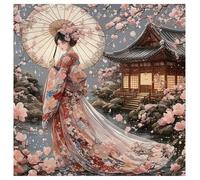 SHEGZHUC 40 x 40 cm Pintura de diamante Mujer Geisha Flores de Cerezo Arte Bordado Punto de Cruz Regalo Decoración