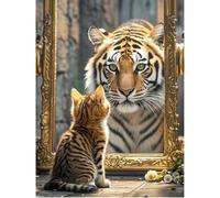 SHEGZHUC 40 x 50 cm pintura de diamante adulto gato tigre espejo animales