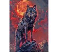 SHEGZHUC 40 x 50 cm pintura de diamante lobo pintura de diamante cuadros lobo pintura de diamante adultos animales luna rojo negro mosaico mosaico pintura arte bordado punto de cruz imágenes regalo