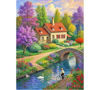 SHEGZHUC 40 x 50 cm Pintura de diamante para adultos casa junto al lago, pintura de diamantes, cuadros de paisaje, mosaico bordado de punto de cruz, regalo de arte, decoración de pared para dormitorio