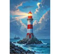 SHEGZHUC 40 x 50 cm pintura de diamante para adultos faro grande pintura de diamantes cuadros paisaje mar mosaico bordado punto de cruz arte regalo decoración de pared para dormitorio salón