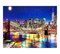 SHEGZHUC 50 x 40 cm Pintura de diamante Puente de Nueva York Pintura Diamante Ciudad Costa Puente de Brooklyn Neón Mosaico Diamante Pintura Arte Bordado Punto de Cruz Imágenes Regalo Decoración de