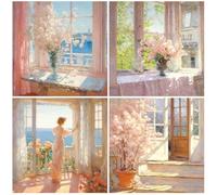 SHEGZHUC 5D Diamond Painting Juego de 4 flores en jarrón, 30 x 30 cm, flores de pintura de diamante en la ventana, ramo de flores para mujer, mosaico rosa, pintura de diamantes, arte, bordado, punto