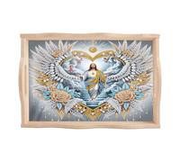 SHEGZHUC Bandeja para servir con asas, 20 x 30 cm, pintura de diamantes, bandeja de madera, rectangular, bandeja decorativa, bandeja de cocina, bandeja de desayuno para cama