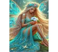 SHEGZHUC diamante hada mariposa elfo verde pintura ángel con alas rubia flores mosaico diamante arte bordado punto de cruz imágenes regalo decoración de pared