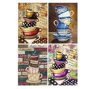 SHEGZHUC Diamond Painting Kit Completo 30x40 cm Pintura 5D Diamante Pack de 4 Cuadros 5D Cafe Pintura Diamante Cafe Puzzle de Diamantes Adultos Cuadros de Punto de Cruz de Cocina Cuadro de Desayuno
