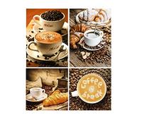SHEGZHUC Diamond Painting Kit Completo 30x40 cm Pintura 5D Diamante Pack de 4 Cuadros 5D Cafe Pintura Diamante Cafe Puzzle de Diamantes Adultos Cuadros de Punto de Cruz de Cocina Cuadro de Desayuno