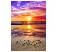 SHEGZHUC Diamond Painting Redondos Playa 40 x 50 cm Cuadros Diamantes 5D Playa Kit Punto Diamante Playa Punto Diamante Puesta Sol Pintura Diamante 5D Playa Amar Corazón Puzzle Diamantes Paisajes