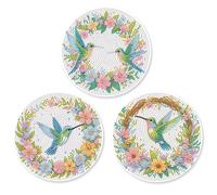 SHEGZHUC Juego de 3 manteles individuales con diseño de colibrí y pájaro, 15 cm, pintura de diamantes, salvamanteles con alfombrilla antideslizante para decoración de mesa, mantel individual para