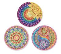 SHEGZHUC Juego de 3 manteles individuales con diseño de mandala, multicolor, 15 cm, pintura de diamantes, salvamanteles con alfombrilla antideslizante, mantel individual para cuencos, ollas y sartenes