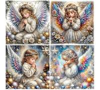 SHEGZHUC Juego de 4 ángeles de pintura de diamantes, 30 x 30 cm, ángel de la guarda para pintura de diamantes, hadas y elfos para niñas, mosaico de diamantes, pintura artística, punto de cruz