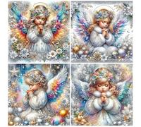 SHEGZHUC Juego de 4 ángeles de pintura de diamantes de 30 x 30 cm, pintura de diamantes de hadas y elfos para niñas, alas de ángel, mosaico, pintura de diamantes, arte, bordado, punto de cruz,