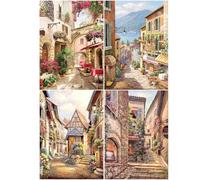 SHEGZHUC Juego de 4 Cuadros de Diamantes 40 x 50 cm 5D - Pintura de Diamantes por Números Con Flores Rojas, Sillas de Mesa y Paisajes en el Mar - Galería