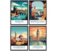 SHEGZHUC Pack de 4 pósteres de pintura de diamantes de 30 x 40 cm, pintura de diamantes, paisaje vintage, póster de viaje, pintura de diamantes, arte, bordado, punto de cruz, imágenes, regalo