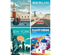 SHEGZHUC Pack de 4 pósteres de pintura de diamantes de 30 x 40 cm, retro, multiusos, paisaje, viaje, arte, bordado, punto de cruz, imágenes, regalo