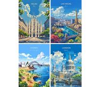 SHEGZHUC Pack de 4 pósteres de pintura de diamantes para adultos, 30 x 40 cm, pintura de diamantes, imágenes de Milán, Las Vegas, Sydney Londres, mosaico bordado, punto de cruz, arte, regalo