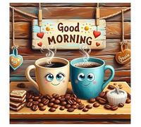 SHEGZHUC Pintura con diamantes de 30 x 30 cm, diseño de tazas y granos de café «Good Morning», arte en mosaico tipo bordado, punto de cruz con diamantes, decoración de pared o regalo