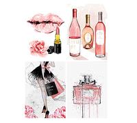 SHEGZHUC Pintura de Diamante 4 Piezas 30 x 40 cm Pintar con Diamantes Mujer 5D Pintura Diamante Mujer Punto de Cruz Diamante kit Completo Moderno Vino Cuadro Diamantes Los Labios Perfume Lápiz Labial