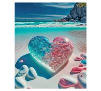 SHEGZHUC Pintura de diamante Corazón en el mar Rosa Azul 30 x 40 cm Pintura Diamante Playa Mar Pintura de Diamantes Paisajes y Naturaleza Pintura Diamante Arte Bordado Punto de Cruz Imágenes Regalo