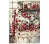 SHEGZHUC Pintura de diamante para cocina, cereza, 30 x 40 cm, diseño de cocina, color rojo, mermelada de cereza, pintura de diamantes, pintura de diamantes, arte, bordado, punto de cruz, imágenes,