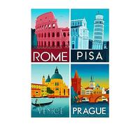 SHEGZHUC Pintura Diamante Paisaje Abstracto Pack 4 30x40 cm Puzzle Diamantes Adultos Ciudades Pintura con Diamantes Roma Torre Inclinada de Pisa Viena Praga Abstracta Pintura Kit Diamantes Paisaje