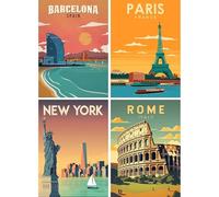 SHEGZHUC - Póster de pintura de diamante (30 x 40 cm, estilo vintage, póster de viaje, pintura, diamante, bordado, punto de cruz, imágenes de regalo, decoración de pared, 4 unidades)