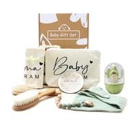SHEGZHUC Set de regalo 6 en 1 para bebé, equipamiento inicial para recién nacidos, cepillo para el pelo y peine, bolsa de lona, babero, clip para chupete, cartel de anuncios