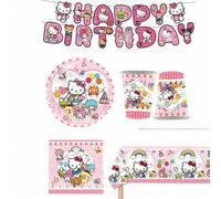 Shein 1/10/20/42/70 piezas/Set Vajilla con temática de Hello Kitty para fiesta: platos de papel, vasos de papel, servilletas de papel, mantel, bandera, deco