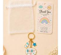 Shein 1/10/20 Sets Juego de Regalos para Invitados de Baby Shower, Llavero de Esmalte con Forma de Nube BABY + Tarjeta de Agradecimiento con Arcoíris + Bols