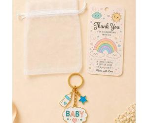 Shein 1/10/20 Sets Juego de Regalos para Invitados de Baby Shower, Llavero de Esmalte con Forma de Nube BABY + Tarjeta de Agradecimiento con Arcoíris + Bols