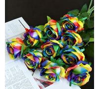 Shein 1/10 piezas Flores de rosa artificiales de 20 pulgadas de colores, flores de rosa falsas realistas para decoración de boda del Día de San Valentín, ra